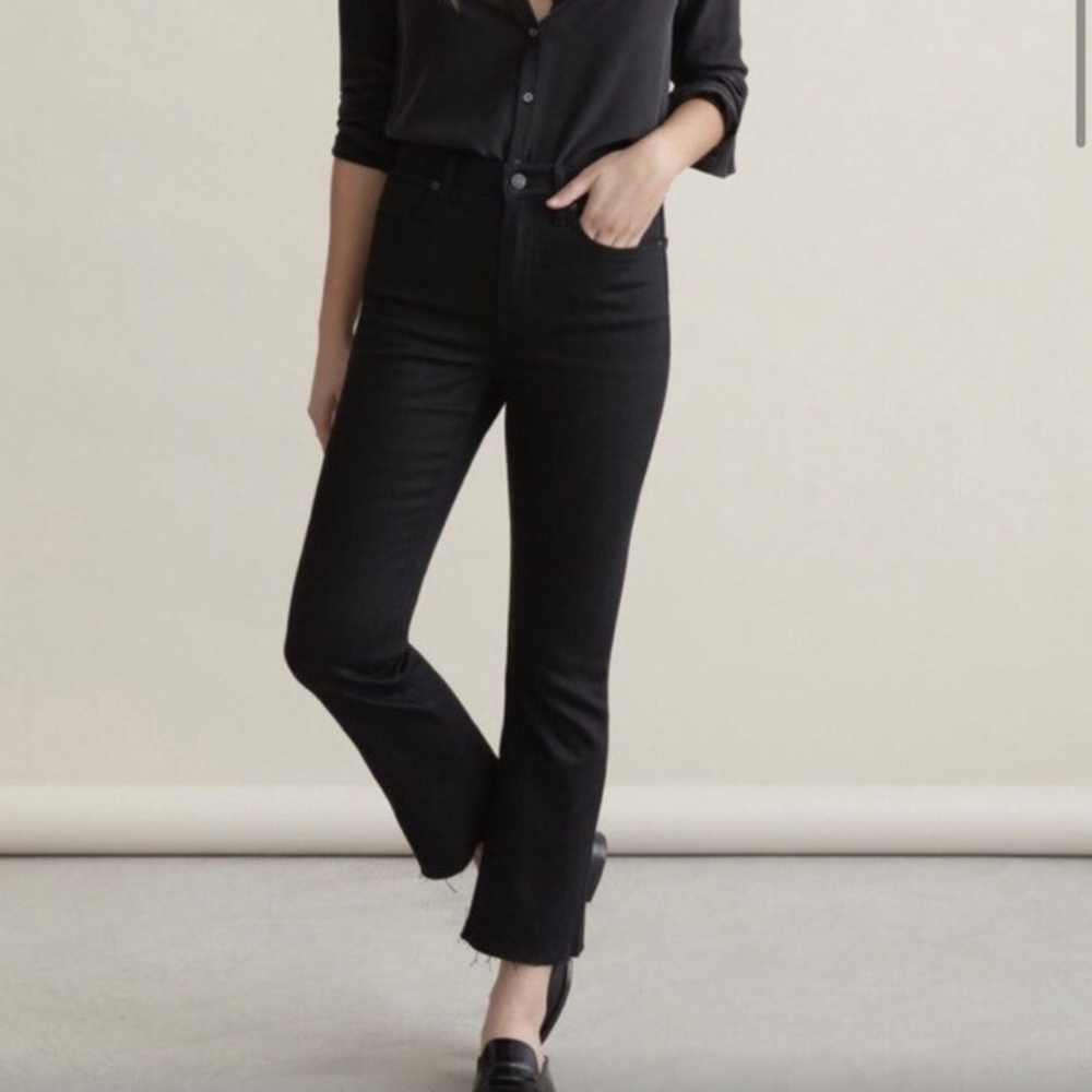 Everlane High Rise Kick Crop Frayed Hem 27R Black Jean